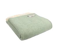 Tweedmill Textiles 100% Pure Wool Blanket Fishbone Design in Sea Green QUALITY