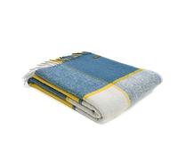 Tweedmill Textiles Block Check Pure New Wool Blanket Throw - Blue Ink & Yellow - British Made