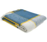 Tweedmill Textiles Block Check Throw Blanket -100% Pure New Wool - BRITISH MADE - BLUE INK & YELLOW