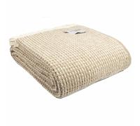 Tweedmill Textiles EXTRA LARGE 100% Pure New Wool Waffle King Blanket Throw (Oatmeal Beige & Cream)