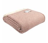Tweedmill Textiles EXTRA LARGE 100% Pure New Wool Waffle King Size Blanket Throw (Dusky Pink & Cream)