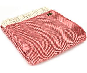 Tweedmill Textiles Fishbone KNEE RUG Throw Blanket -100% Pure New Wool - BRITISH MADE - CRANBERRY RED