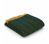 Tweedmill Textiles Herringbone pure new wool blanket throw rug - Emerald Green/Mustard Yellow BRITISH MADE