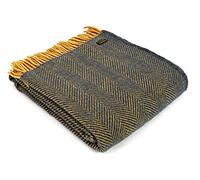 Tweedmill Textiles Herringbone pure new wool blanket throw rug - Navy/Mustard BRITISH MADE