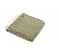 Tweedmill Textiles Herringbone pure new wool blanket throw rug Olive Green BRITISH MADE