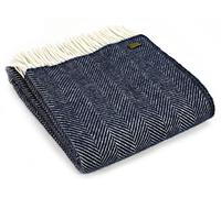 Tweedmill Textiles Herringbone Pure New Wool Throw/Blanket - Blue Navy/Cream - British Made