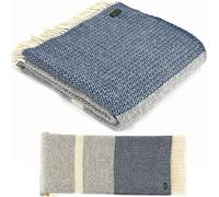 Tweedmill Textiles Illusion Panel KNEE RUG Throw Blanket -100% Pure New Wool - BRITISH MADE - GREY & BLUE SLATE