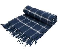 Tweedmill Textiles Windowpane Check - pure new wool - knee rug small throw blanket - Navy - BRITISH MADE