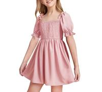 Tween Girls' Dresses Elegant Ruffle Sleeve Kids Dress for Girls Teenagers Ladies Casual Summer Dresses, Pink 13-14 Years
