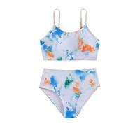 Tween Girls Tie Dye Bikini Set 2 Piece Beach Swimsuit Spaghetti Straps Ombre Bathing Suit Summer Beach Holiday Sports Swimwear (White, 10 Years)