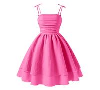 Tween Girls' Tie Shoulder Dance Dress Ruched Swing Outfits A Line Boho Dresses Layered Flowy Sundresses Tulle Hawaiian Sundress Rose Pink 11-12 Years