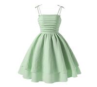 Tween Girls' Tie Shoulder Dance Dress Ruched Swing Outfits A Line Boho Dresses Layered Flowy Sundresses Tulle Hawaiian Sundress Green 11-12 Years
