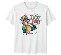 Tweet Tunes Parrot Bird Music Mens T-Shirt Womens Tee Graphic Unisex Top Singing Bird Design 2XL White