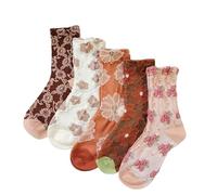 TweetGuo Cozyl 5 Pairs Women's Cotton Socks Vintage Embroidered Ladies Crew Socks Patterned Cute Novelt Floral funky Ruffled Dress Socks for Women Girls (multicolored)