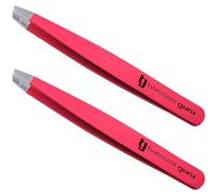 Tweezer Guru Tweezers for Women - 2pc Slant Pointed Precision Tweezers for Eyebrows & Ingrown Hair Removal - Blackhead and Splinter Tweezer with Sharp Needle Nose Point for Plucking (Bright Pink)