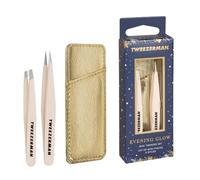 Tweezerman Evening Glow Mini Tweezer Set with Case | Versatile Mini Tweezer Set for Brows & Hair, Quality Slant & Point Tips, Individually Wrapped for Freshness