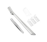 TWEEZERMAN Eyebrow Razor with Mini Slant Tweezer Set (Mini Slant Tweezer & Brow Razor Set), Silver