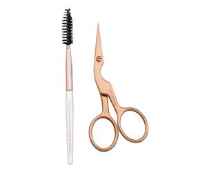 Tweezerman Rose Gold Brow Shaping Kit, Includes Scissors and Eyebrow Brush (Set of 2)