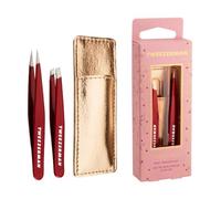 Tweezerman Vintage Rose Mini Tweezers Set, Includes a Mini Pair of Slant & Point Tweezers, (Pack of 2)