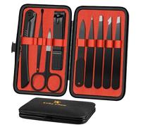 Tweezers and Nail Clippers Set 9 Pcs Precision Tweezers Kit-Stainless Steel Eyebrow Plucker with Curved Scissor and Eyebrow Razor for Daily Beauty Tools with Leather Case(Black/Red)