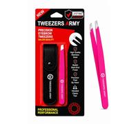 Tweezers Army Precision Eyebrow Tweezers, Pink, Stainless Steel, Slant Tip, Salon Quality, with Leather Case (Pink)