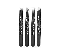 Tweezers Eyebrows 4 Pcs Set Stainless Steel Precision Tweezers Angled Tips for Eyebrow Shaping Grooming(Black 4 Pcs Set)