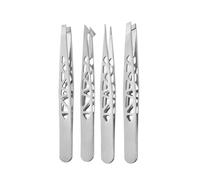 Tweezers Eyebrows 4 Pcs Set Stainless Steel Precision Tweezers Angled Tips for Eyebrow Shaping Grooming(Silvery 4 Pcs Set)