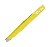 Tweezers for Eyebrows - Stainless Steel Slanted Eyebrow Tweezer - Precision Removal of Facial Hair, Ingrown Hair and Splinter - Professional Blackhead and Tick Remover for Men and Women (Yellow)