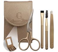 Tweezers for Women Facial Hair - Professional Tweezer Set with Eye Brow Brush - Eyebrow Trimmer Scissors for Ingrown Hair Removal with Leather case (5Pc)