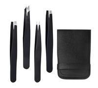 Tweezers Set,4PCS Black Stainless Steel Professional Tweezers for Eyebrows with Travel Case Great Precision for Facial Hair Eyelash Eyebrow or Ingrown Hair