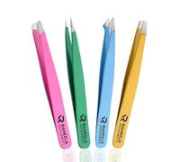 Tweezers Set 4pcs, Professional Eyebrow Plucking Tweezers for Women and Men with Curved Stainless Steel Scissors for Eyebrows, Plucking, Facial Blackhead and Tick Remover, Multicolor