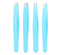 Tweezers Set, High Precision Stainless Steel Eyebrow Tweezers for Facial Hair, Inward Growing Hair and Splinter Remover Kit, Suitable for Women and Men, Pink and Black 4-Piece Set. (Blue)