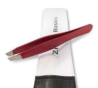 Tweezers - Surgical Grade Stainless Steel - Slant Tip for Expert Eyebrow Shaping and Facial Hair Removal - with Protective Pouch - Tool for Men and Women (Ruby Red)