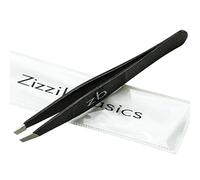 Tweezers - Surgical Grade Stainless Steel - Slant Tip for Professional Eyebrow Shaping and Facial Hair Removal - with Bonus Protective Pouch - Best Tool for Men and Women (Black)