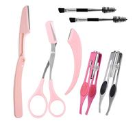 Tweezers with Light, 7Pcs Eyebrows Grooming Set with Eyebrow Scissors, Razors*2, Double-Ended Brush*2 for Women & Men