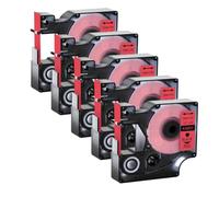 TWEJHX 12mm D1 Black On White Ribbon 5/10PK Standard Adhesive Label Compatible With LabelManager 200 450 For 45010 45013 Tapes(5PK Black on Red)