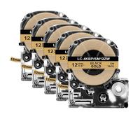 TWEJHX 2pcs 5pcs 10pcs SS12KW 12mm Label Tape Compatible With Printer Models LW-300 LW-400 For Part Number SS12KW LK-4WBN ST12KW SC12RW SC12YW(5PK Black on Gold)