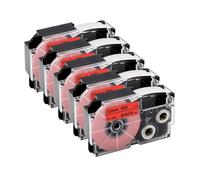 TWEJHX 5/10/20PK XR-12WE XR12WE Labels 12mm Label Tape Compatible With Printer Supplies KL-60 KL-120 Label Maker For Part Number XR-12X XR-12YW XR-12BKG(5PK Black on Red)
