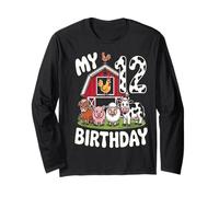 Twelve 12yr 12th Birthday Farm Animals 12 Year Old Boys Long Sleeve T-Shirt