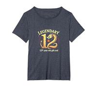 Twelve and Legendary Dragon 12th Birthday Gift T-Shirt, Women's Plus, Heather Blue, 3X