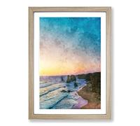 Twelve Apostles in Victoria Australia Abstract Painting Framed Print | A2 Oak Framed Wall Art | Ready to Hang | Abstract Historical Picture | Living Room Bedroom Lounge Office