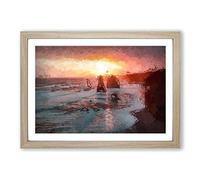 Twelve Apostles in Victoria Australia in Abstract Framed Print | A2 Oak Framed Wall Art | Ready to Hang | Abstract Fantasy Picture | Living Room Bedroom Lounge Office