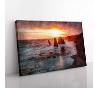 Twelve Apostles In Victoria Australia Painting Modern Art Canvas Wall Art Print Ready to Hang, Framed Picture for Living Room Bedroom Home Office Décor, 50x35 cm (20x14 Inch)