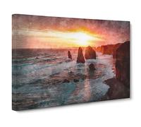 Twelve Apostles In Victoria Australia Painting Modern Art Canvas Wall Art Print Ready to Hang, Framed Picture for Living Room Bedroom Home Office Décor, 24x16 Inch (60x40 cm)