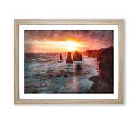 Twelve Apostles In Victoria Australia Painting Modern Art Framed Wall Art Print, Ready to Hang Picture for Living Room Bedroom Home Office Décor, Oak A3 (46 x 34 cm)