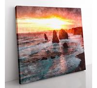 Twelve Apostles in Victoria Australia Painting Modern Canvas Wall Art Print Ready to Hang, Framed Picture for Living Room Bedroom Home Office Décor, 35x35 cm (14x14 Inch)