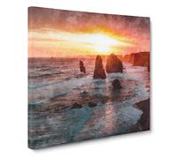 Twelve Apostles in Victoria Australia Painting Modern Canvas Wall Art Print Ready to Hang, Framed Picture for Living Room Bedroom Home Office Décor, 20x20 Inch (50x50 cm)