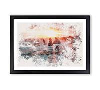 Twelve Apostles in Victoria Australia Watercolour Framed Print | A2 Black Framed Wall Art | Ready to Hang | Modern Historical Picture | Living Room Bedroom Lounge Office