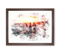 Twelve Apostles In Victoria Australia Watercolour Modern Framed Wall Art Print, Ready to Hang Picture for Living Room Bedroom Home Office Décor, Walnut A2 (64 x 46 cm)