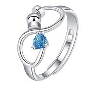 Twelve Birthstones Anxiety Decompression Rotating Ring Decompression Ring Birthday Gift For Her Crystal Twelve Birthstones Rhinestone Trendy Rings for Women (Blue, One Size)